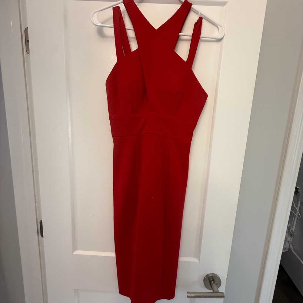 Nordstrom Red Sleeveless Halter Midi Dress